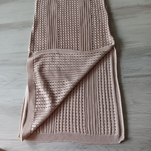 NEW Tahari Crochet Maxi Dress Scoopneck Sleeveless Swim Coverup Beige Tan Large - Picture 3 of 12